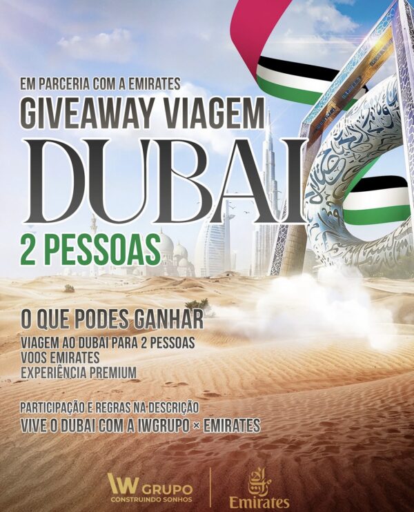 Cartaz do passatempo: viagem ao Dubai para 2 pessoas