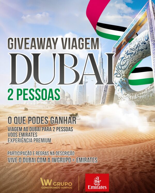 Cartaz do passatempo: viagem ao Dubai para 2 pessoas